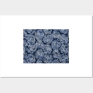 Abstract Navy Watercolor Line Flowers Posters and Art